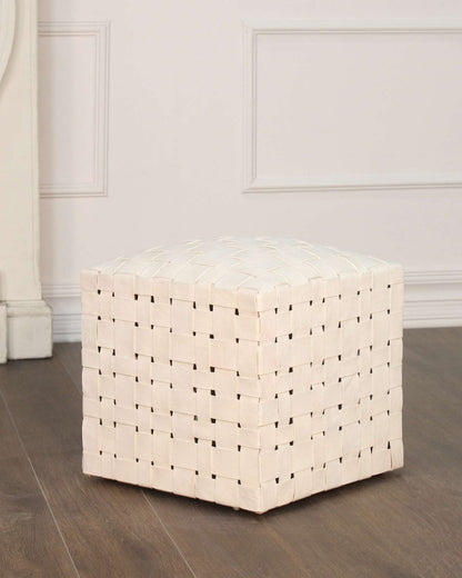 Square Leather Ottoman Soho Ivory Leather