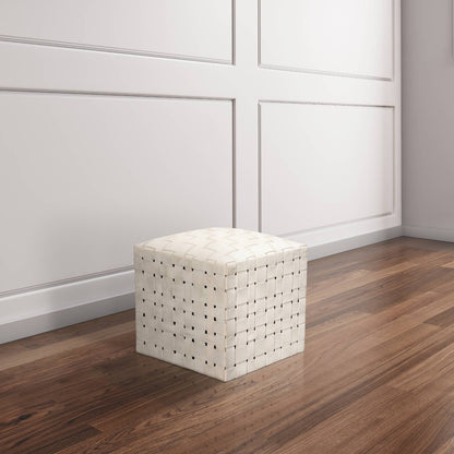 Square Leather Ottoman Soho Ivory Leather