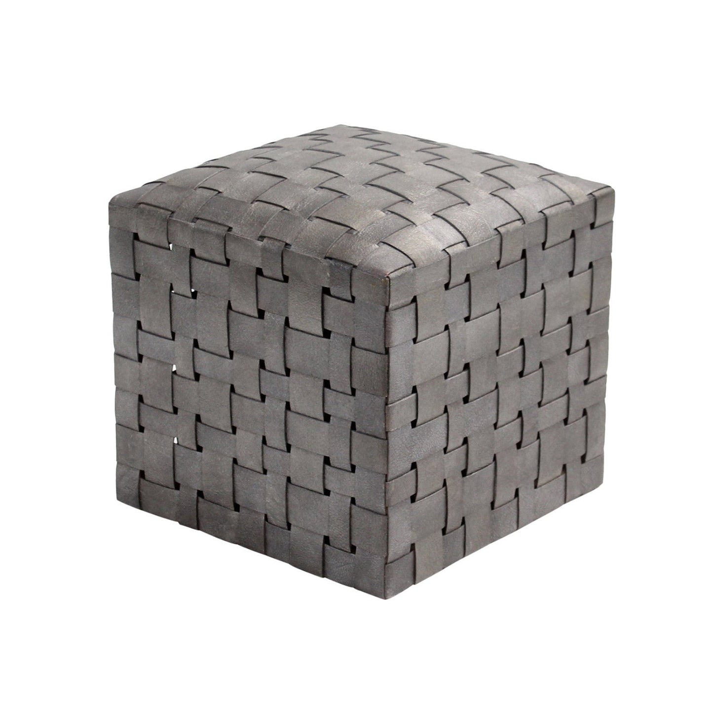 Square Leather Ottoman Soho, Dark Silver Leather