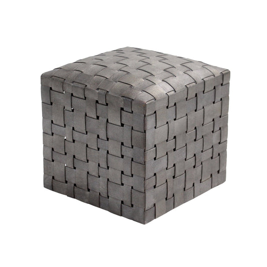 Square Leather Ottoman Soho, Dark Silver Leather