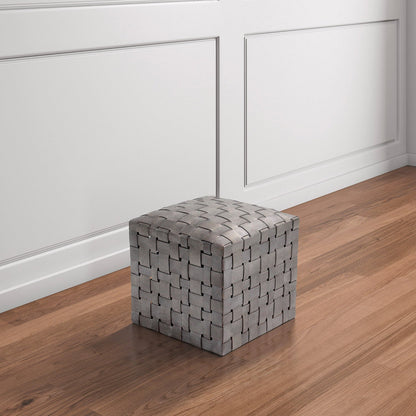 Square Leather Ottoman Soho, Dark Silver Leather