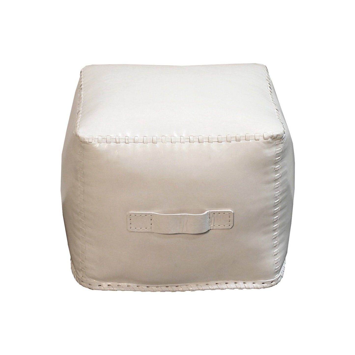 Square Ottoman Leather Pouf White