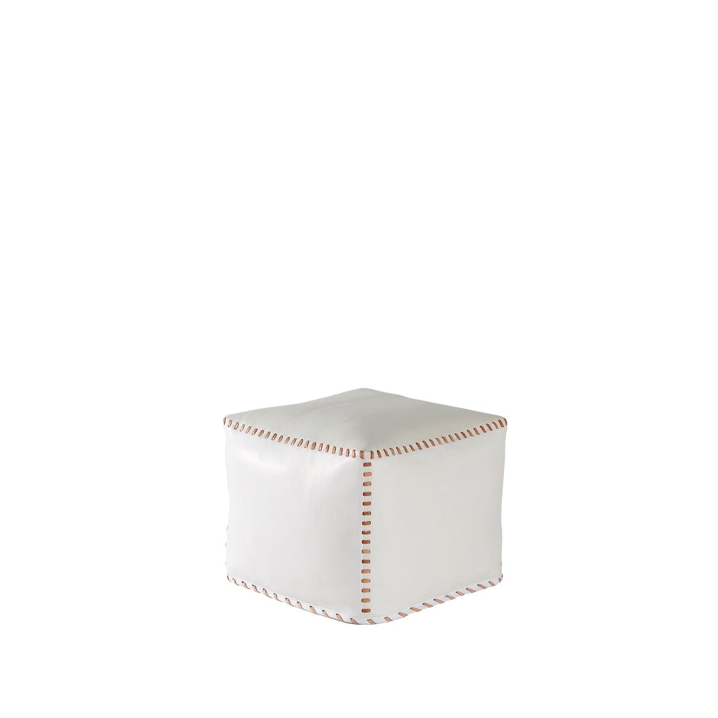 Stitched Leather Upholstered Square Ottoman