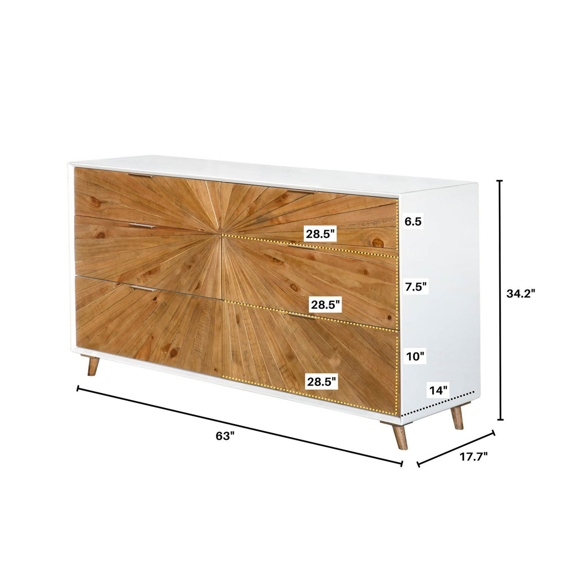 LH Home Reclaimed Wood White Casablanca 6 Drawer Dresser