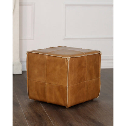 Square Leather Cube Ottoman Argentinian Saddle