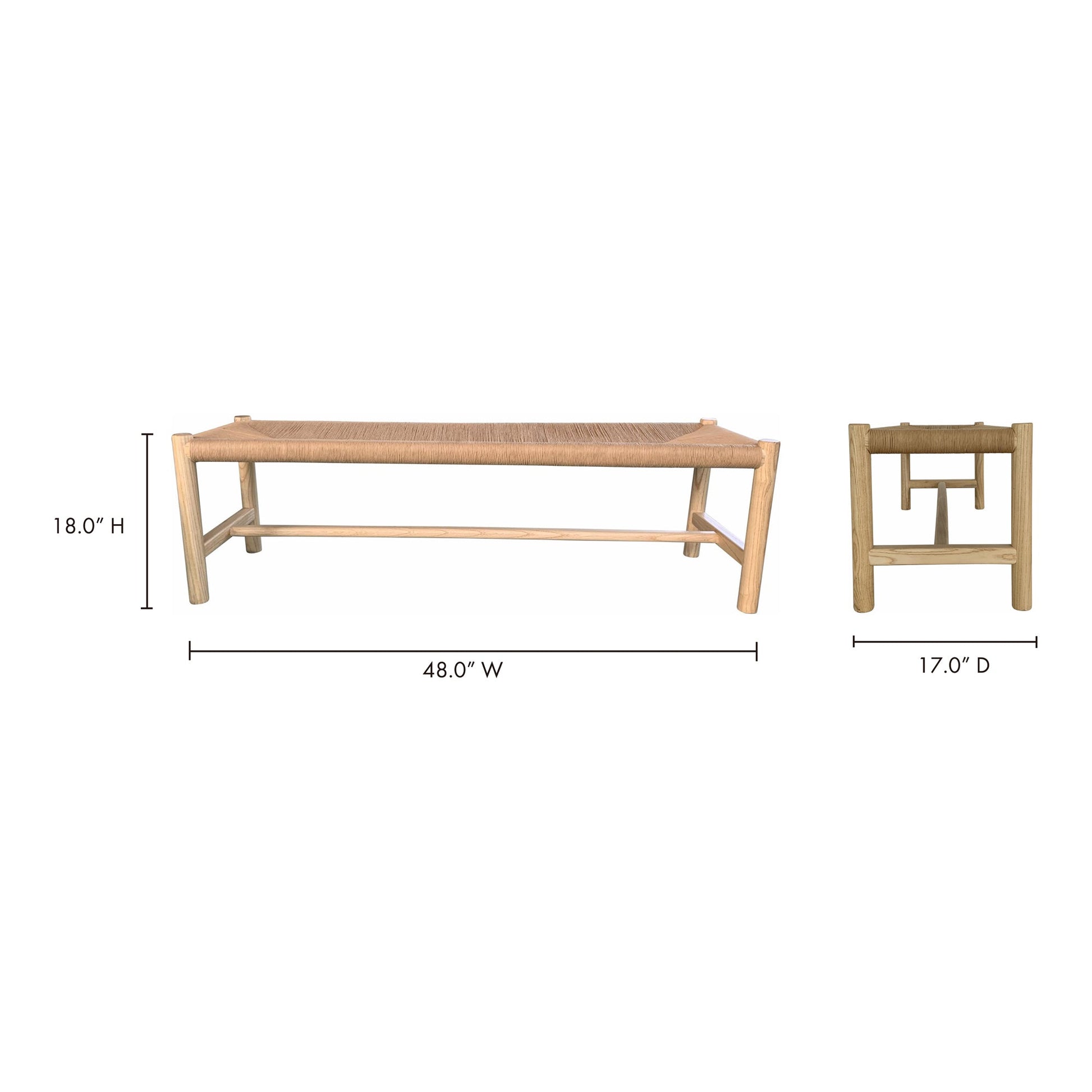  Hawthorn Natural Small Wood and Rope Seat Bench Moe' Home