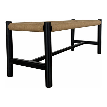  Hawthorn Large Black Elm Wood and Rope Seat Bench Moe' Home