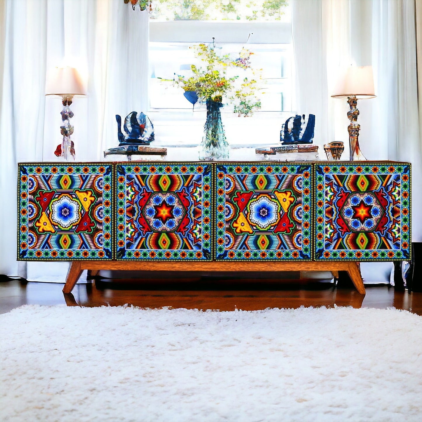 Handmade Unique Beaded Sideboard Cabinet Deer