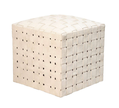 Square Leather Ottoman Soho Ivory Leather