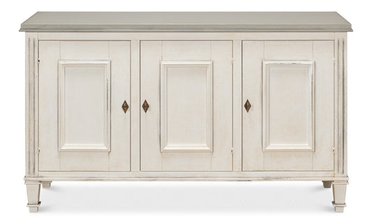 Louis Xvi 3 Door Buffet For Dining Room White With Gray Quartz