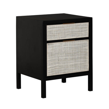 LH Home Rattan Black Side Table with Drawers