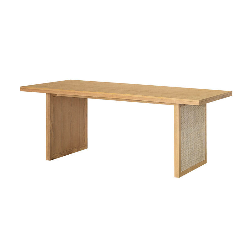 LH Home Rattan Oak Wood Dining Table for 6 People