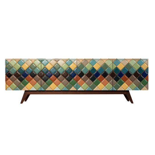 Multicolor Opaque Rainbow Diamond Wood Sideboard for Dining Room