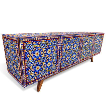 Handmade Unique Beaded Multicolor Beaded Sideboard Cabinet