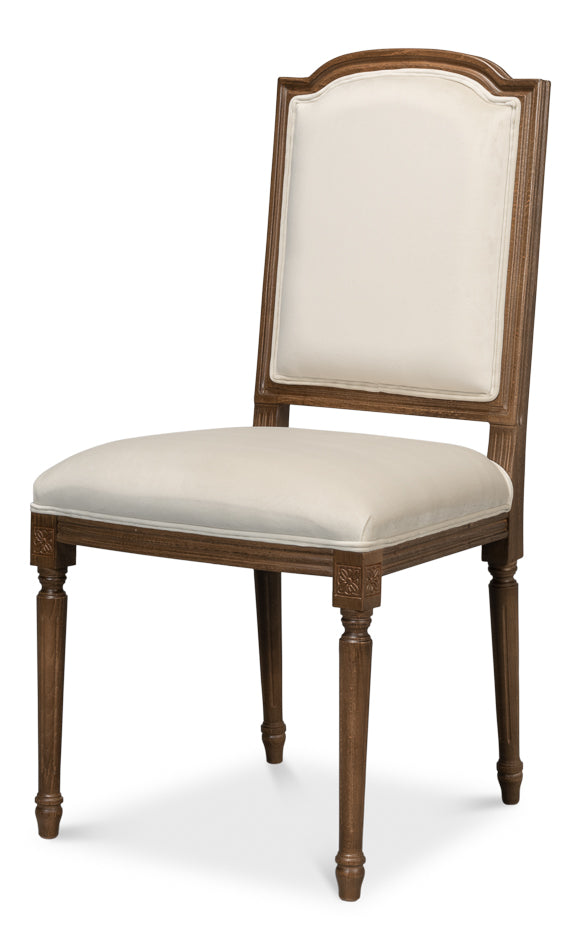 Louis Xvi Dining Side Chair Driftwood Ivory Linen