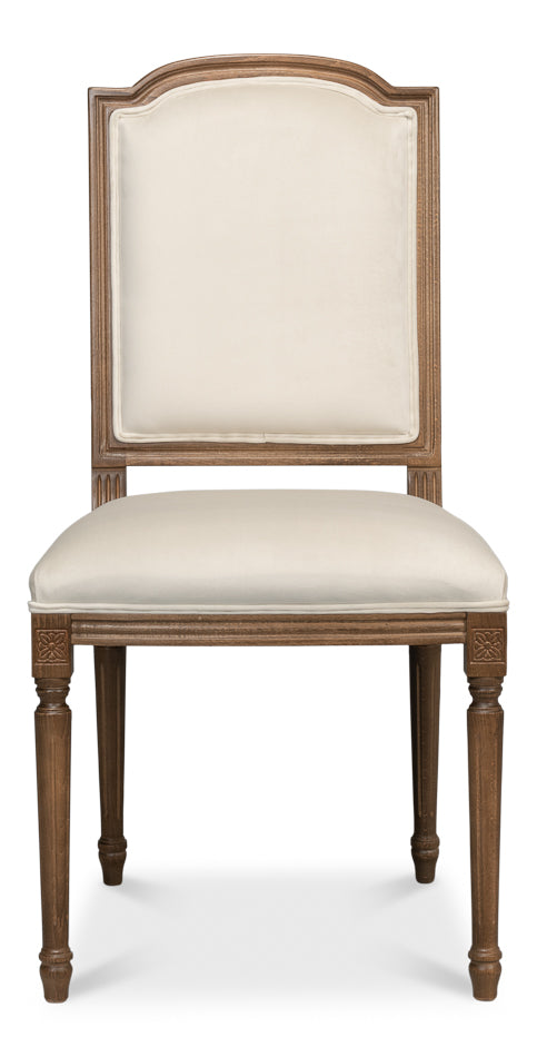 Louis Xvi Dining Side Chair Driftwood Ivory Linen