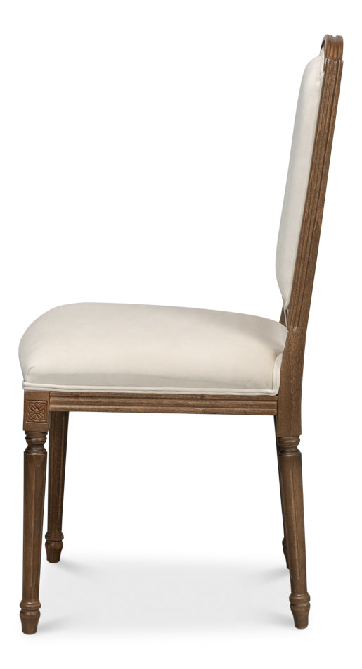 Louis Xvi Dining Side Chair Driftwood Ivory Linen