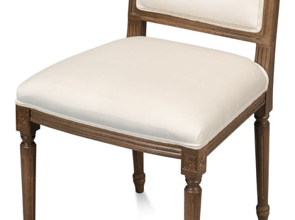 Louis Xvi Dining Side Chair Driftwood Ivory Linen