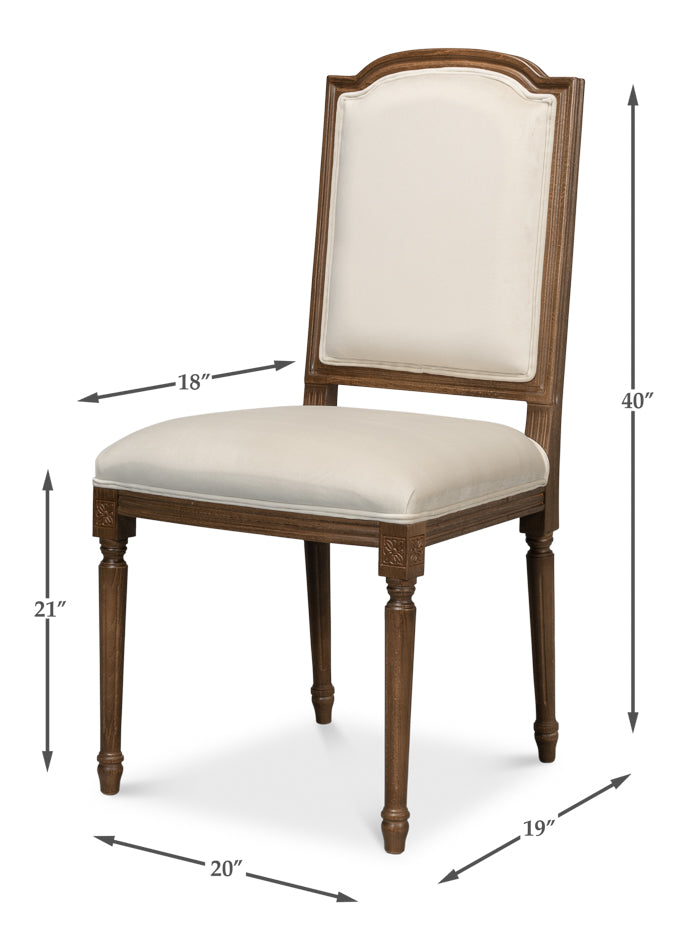 Louis Xvi Dining Side Chair Driftwood Ivory Linen