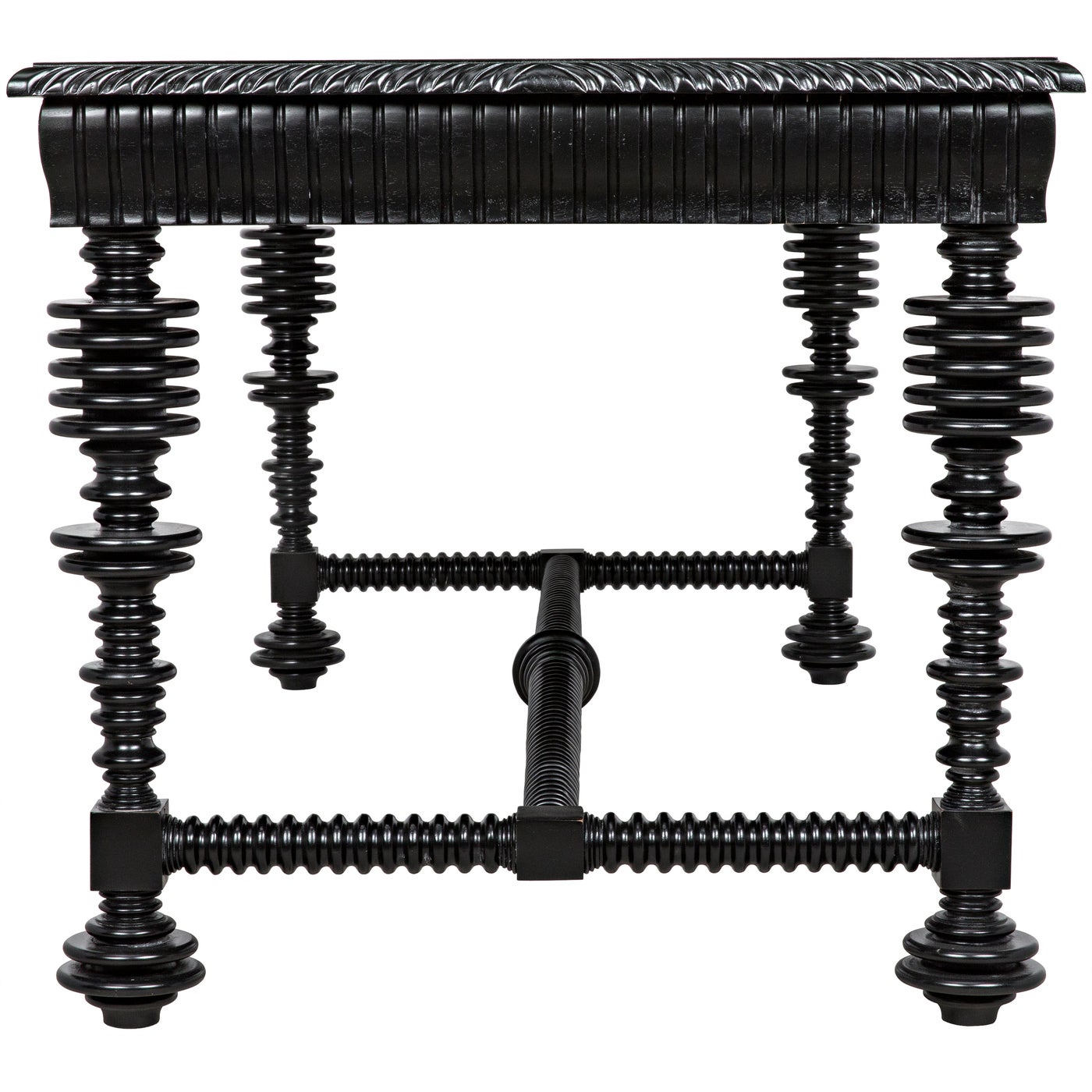 Portuguese Black Dining Table Carved Wood