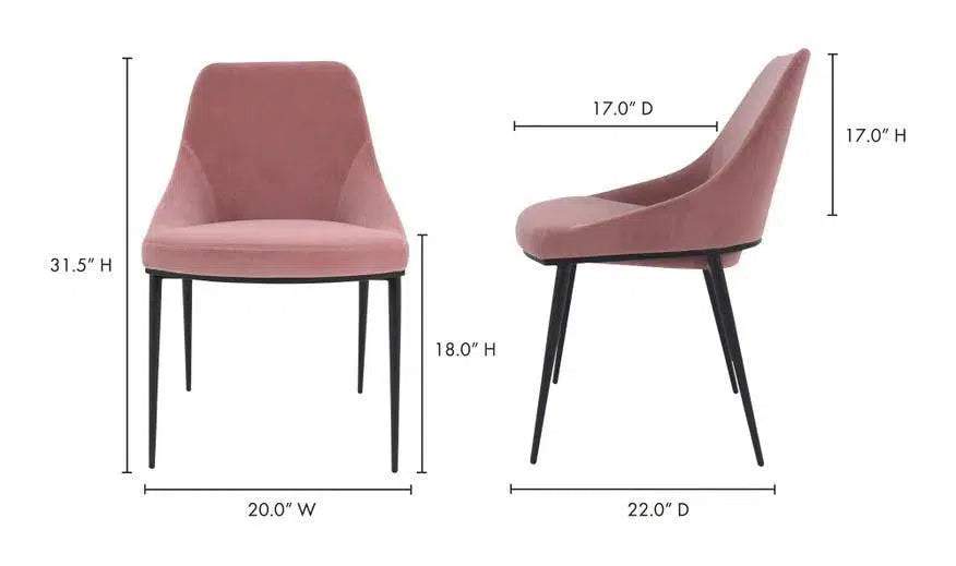 20 Inch Dining Chair Pink Velvet (Set Of 2) Pink Contemporary Dining Chairs LOOMLAN By Moe's Home