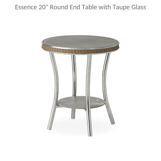 Essence 20" Round End Table with Taupe Glass Outdoor Side Tables LOOMLAN By Lloyd Flanders