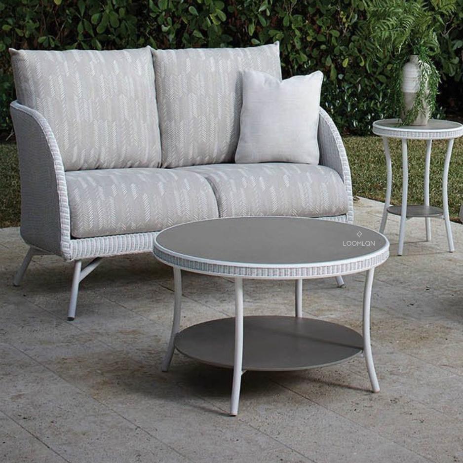 Essence 20" Round End Table with Taupe Glass Outdoor Side Tables LOOMLAN By Lloyd Flanders