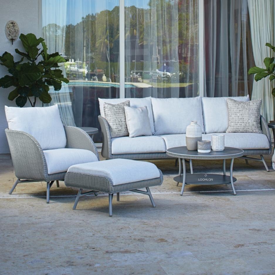 Essence 20" Round End Table with Taupe Glass Outdoor Side Tables LOOMLAN By Lloyd Flanders