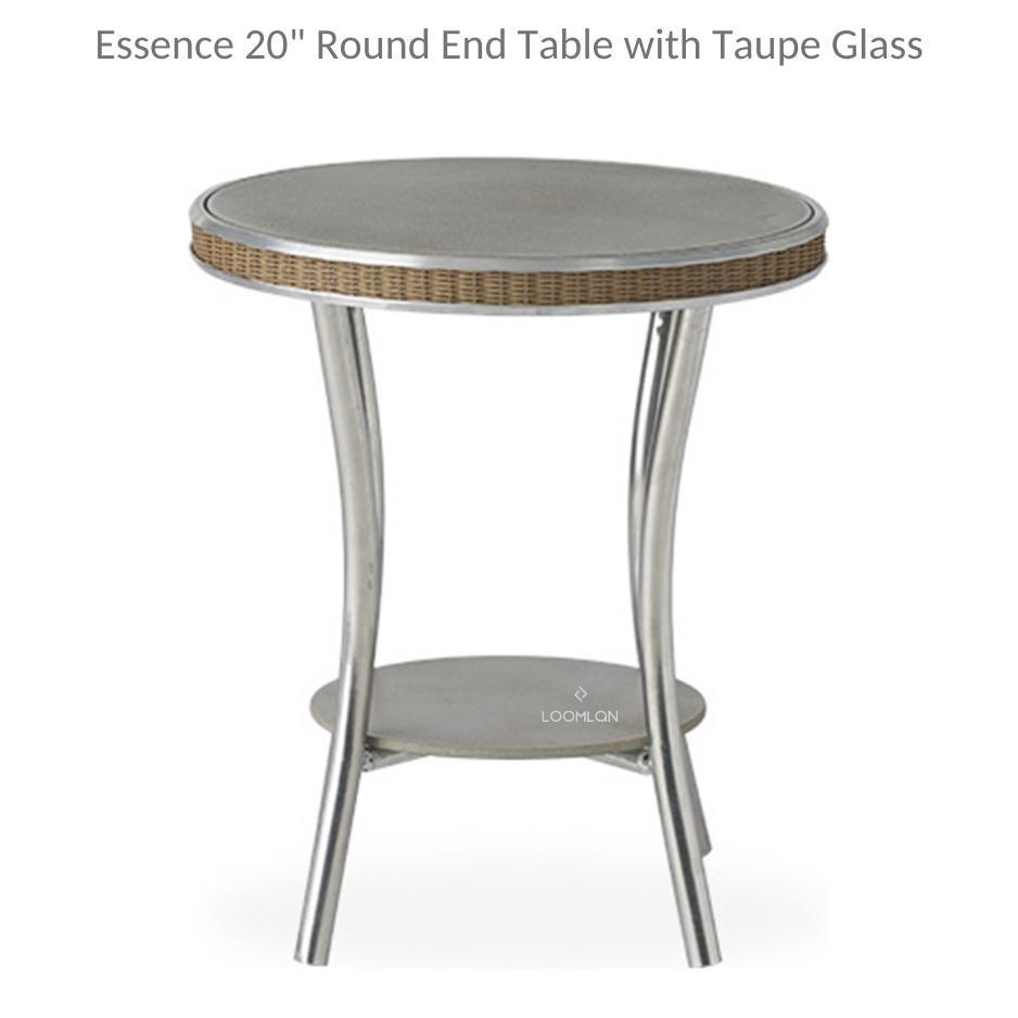 Essence 20" Round End Table with Taupe Glass Outdoor Side Tables LOOMLAN By Lloyd Flanders