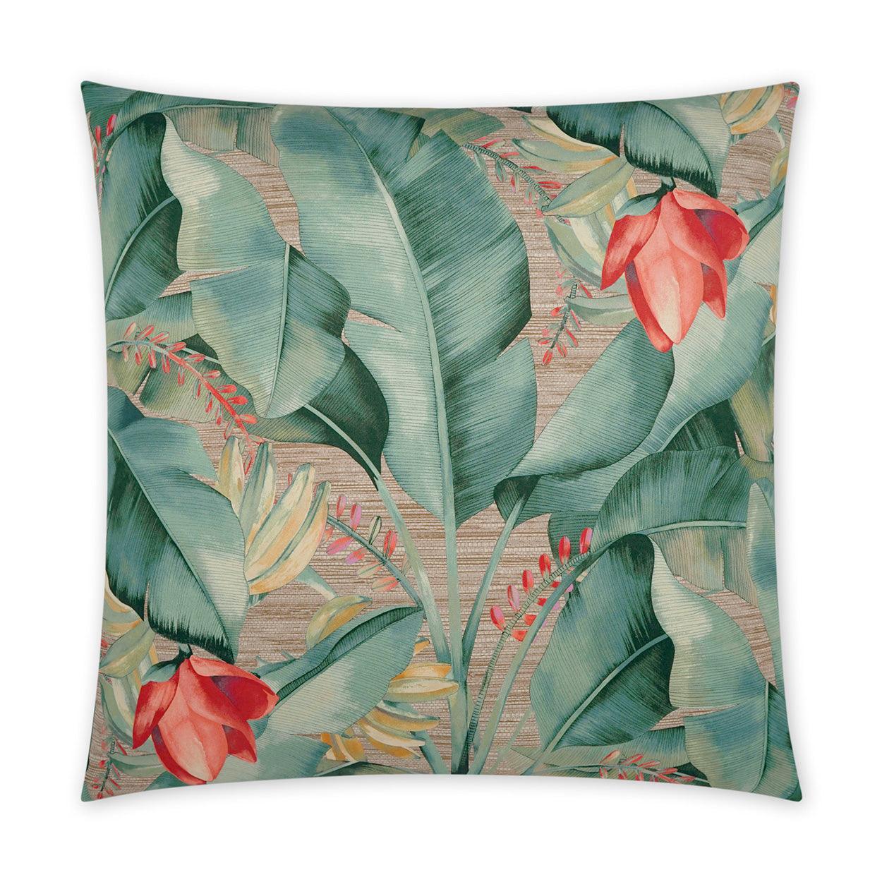 Fronds Beach Floral Green Large Throw Pillow With Insert Throw Pillows LOOMLAN By D.V. Kap