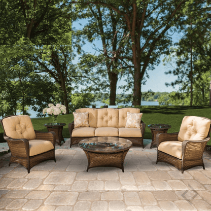 Grand Traverse Patio Deep Seating Sofa Set With Lounge Chairs And Tables Outdoor Lounge Sets LOOMLAN By Lloyd Flanders