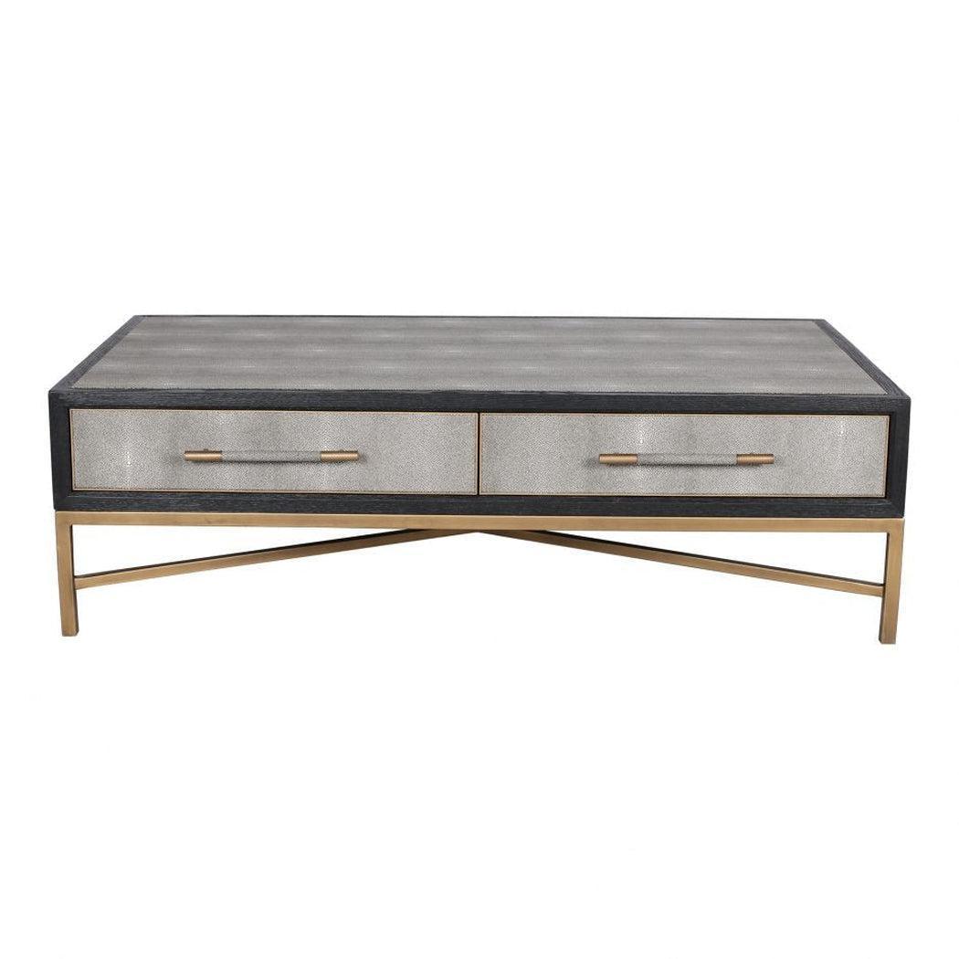 Grey Shagreen Gold Accents Retro Coffee Table With Drawers Coffee Tables LOOMLAN By Moe's Home