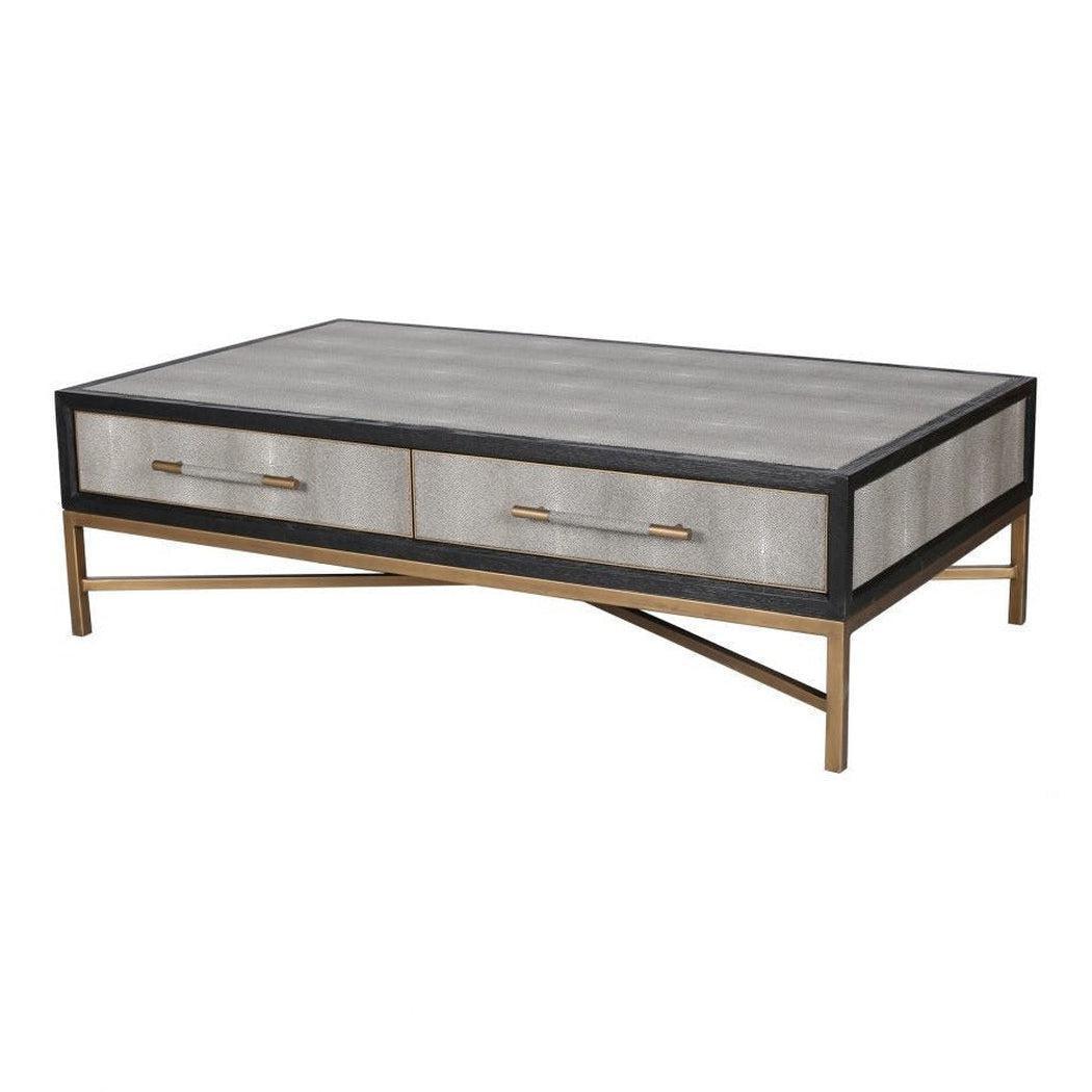 Grey Shagreen Gold Accents Retro Coffee Table With Drawers Coffee Tables LOOMLAN By Moe's Home