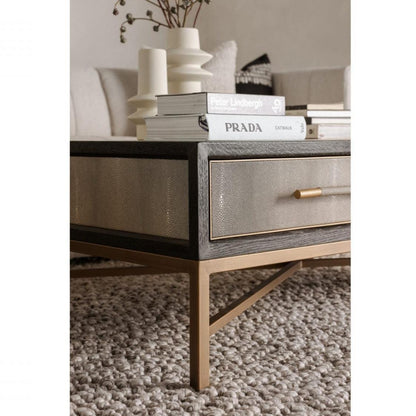 Grey Shagreen Gold Accents Retro Coffee Table With Drawers Coffee Tables LOOMLAN By Moe's Home