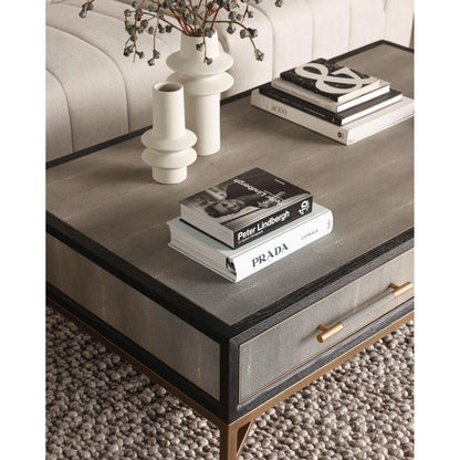 Grey Shagreen Gold Accents Retro Coffee Table With Drawers Coffee Tables LOOMLAN By Moe's Home