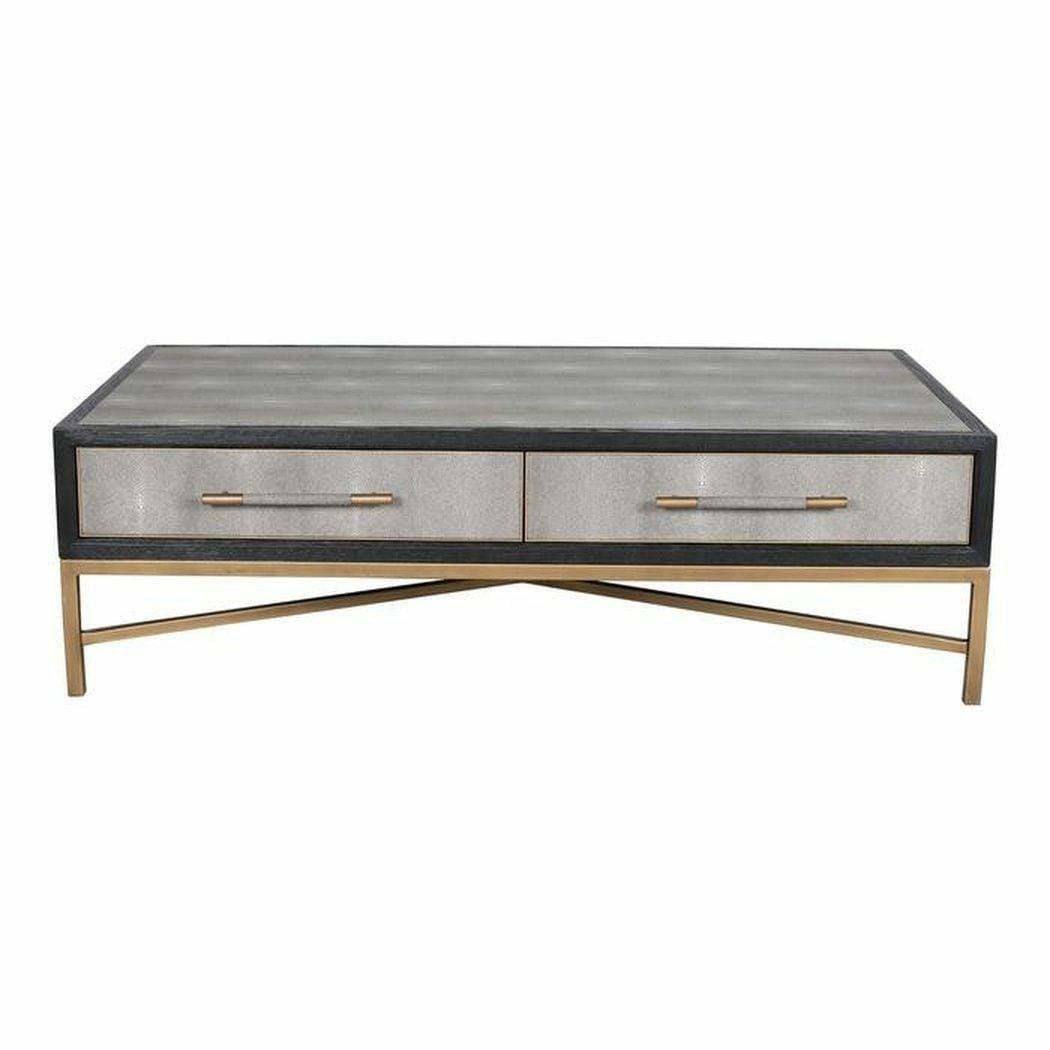 Grey Shagreen Gold Accents Retro Coffee Table With Drawers Coffee Tables LOOMLAN By Moe's Home