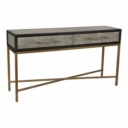 Grey Shagreen Gold Accents Retro Console Table With Drawers Console Tables LOOMLAN By Moe's Home