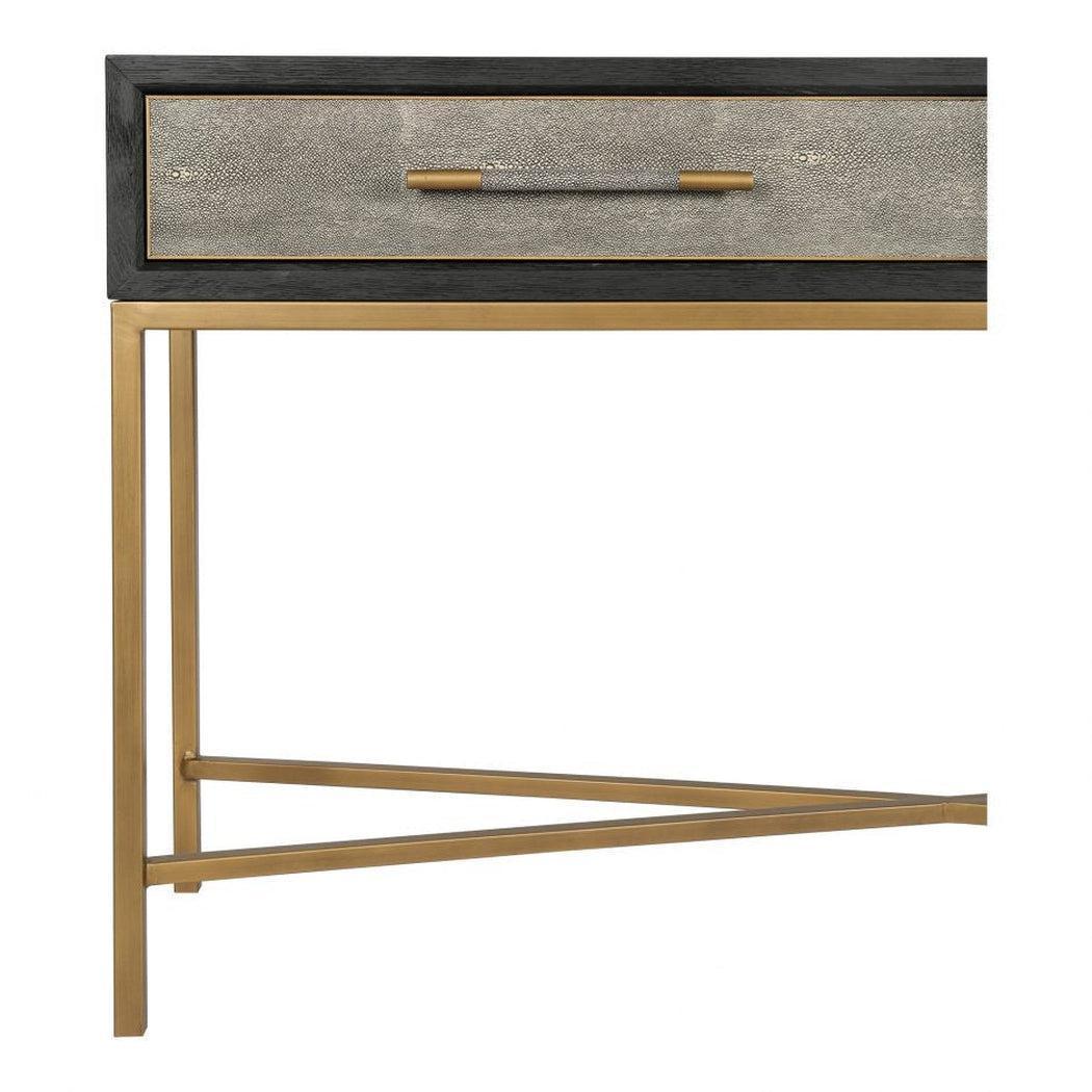 Grey Shagreen Gold Accents Retro Console Table With Drawers Console Tables LOOMLAN By Moe's Home