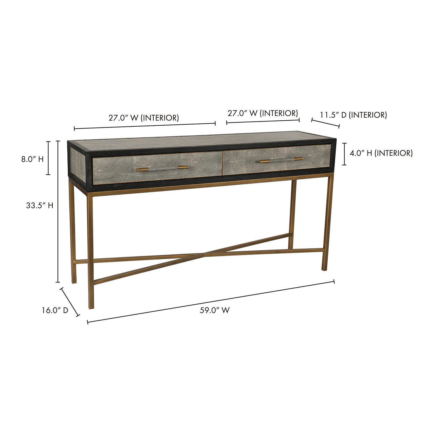 Grey Shagreen Gold Accents Retro Console Table With Drawers Console Tables LOOMLAN By Moe's Home