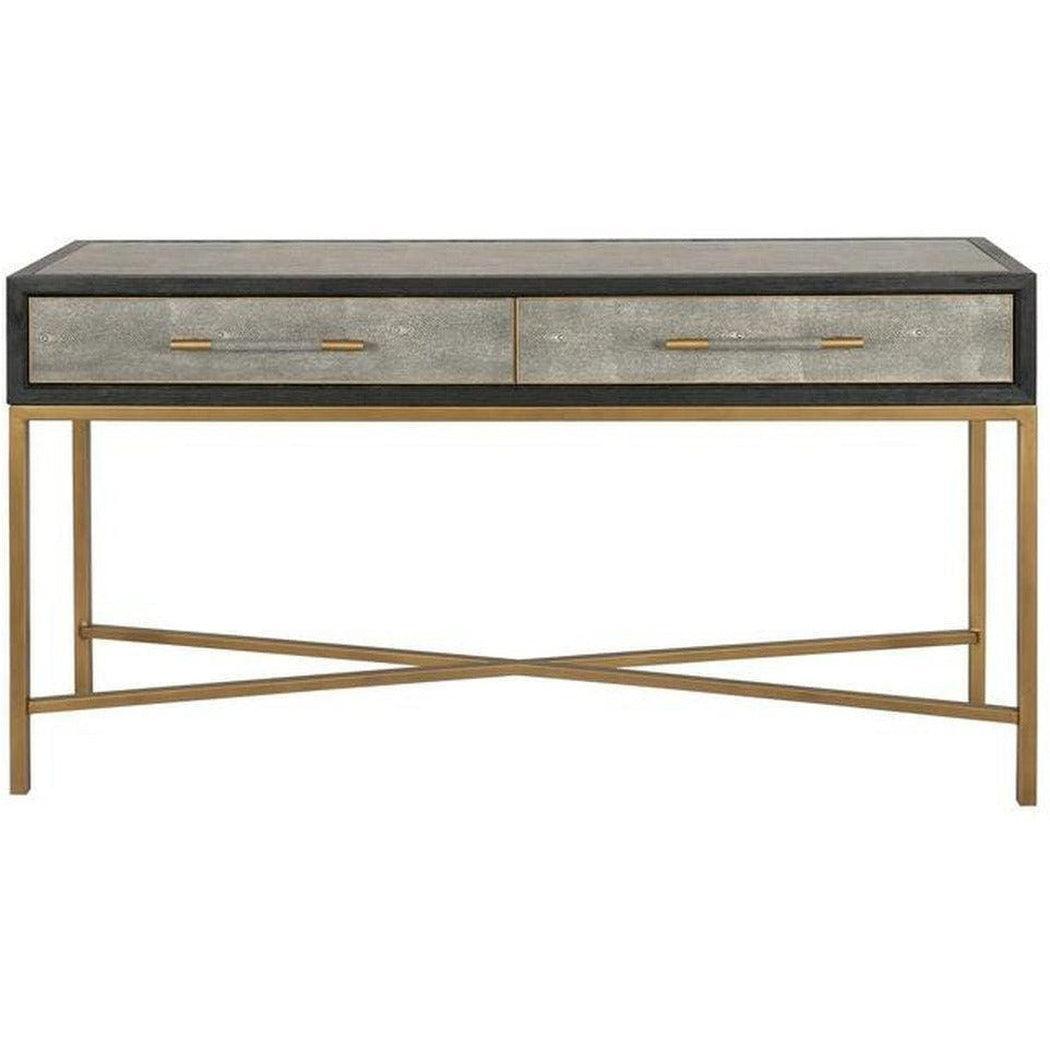 Grey Shagreen Gold Accents Retro Console Table With Drawers Console Tables LOOMLAN By Moe's Home