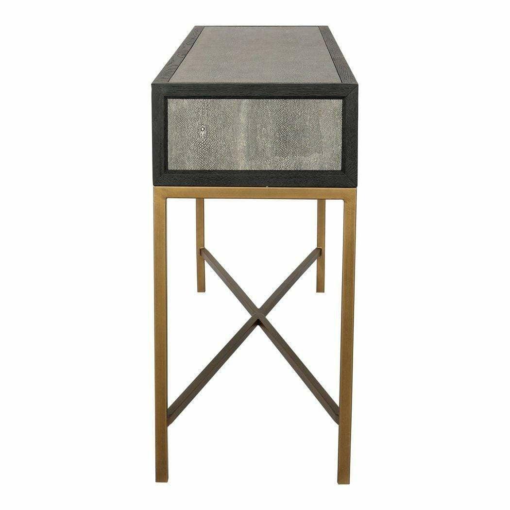 Grey Shagreen Gold Accents Retro Console Table With Drawers Console Tables LOOMLAN By Moe's Home