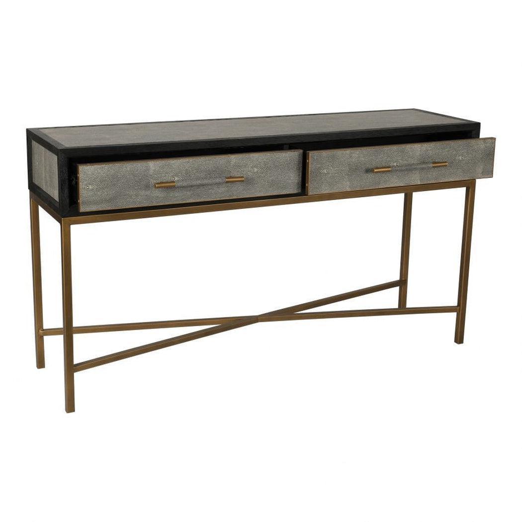 Grey Shagreen Gold Accents Retro Console Table With Drawers Console Tables LOOMLAN By Moe's Home