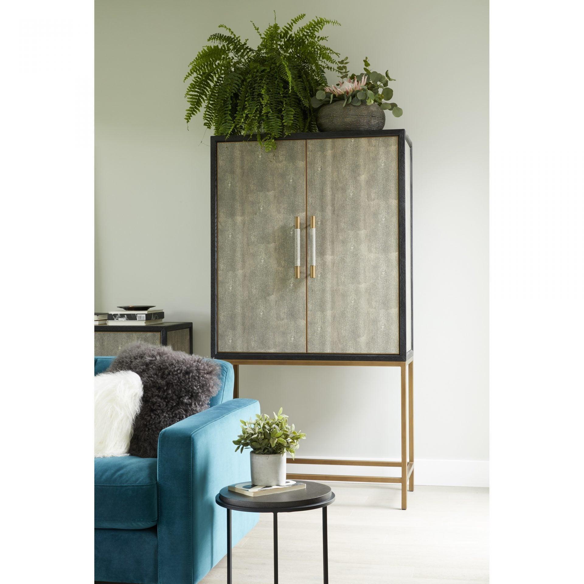 Grey Shagreen Retro Bar Tall Home Bar Cabinet on Stand Home Bar Cabinets LOOMLAN By Moe's Home