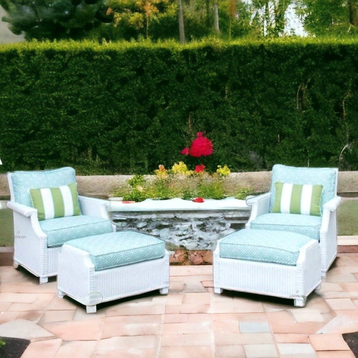 Hamptons Outdoor Wicker 2 Lounge Chair Set With Ottomans Outdoor Lounge Sets LOOMLAN By Lloyd Flanders