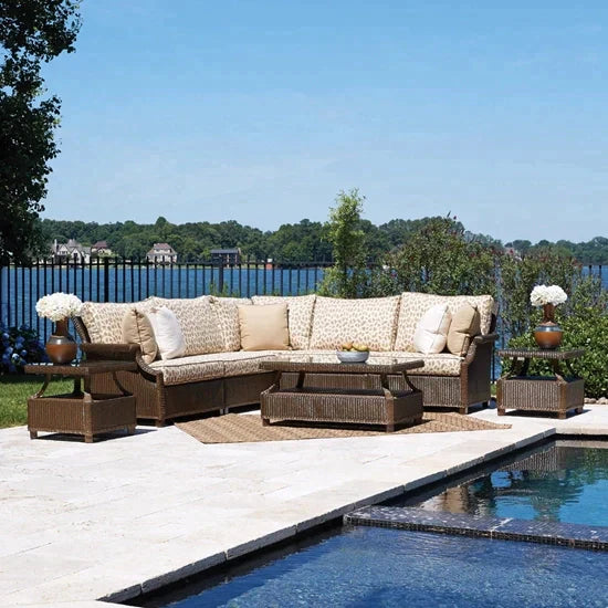 Hamptons Outdoor Wicker Corner Sectional With Accent Tables Outdoor Lounge Sets LOOMLAN By Lloyd Flanders