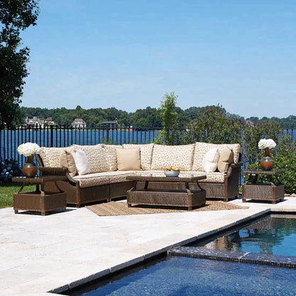 Hamptons Outdoor Wicker Corner Sectional With Accent Tables Outdoor Lounge Sets LOOMLAN By Lloyd Flanders