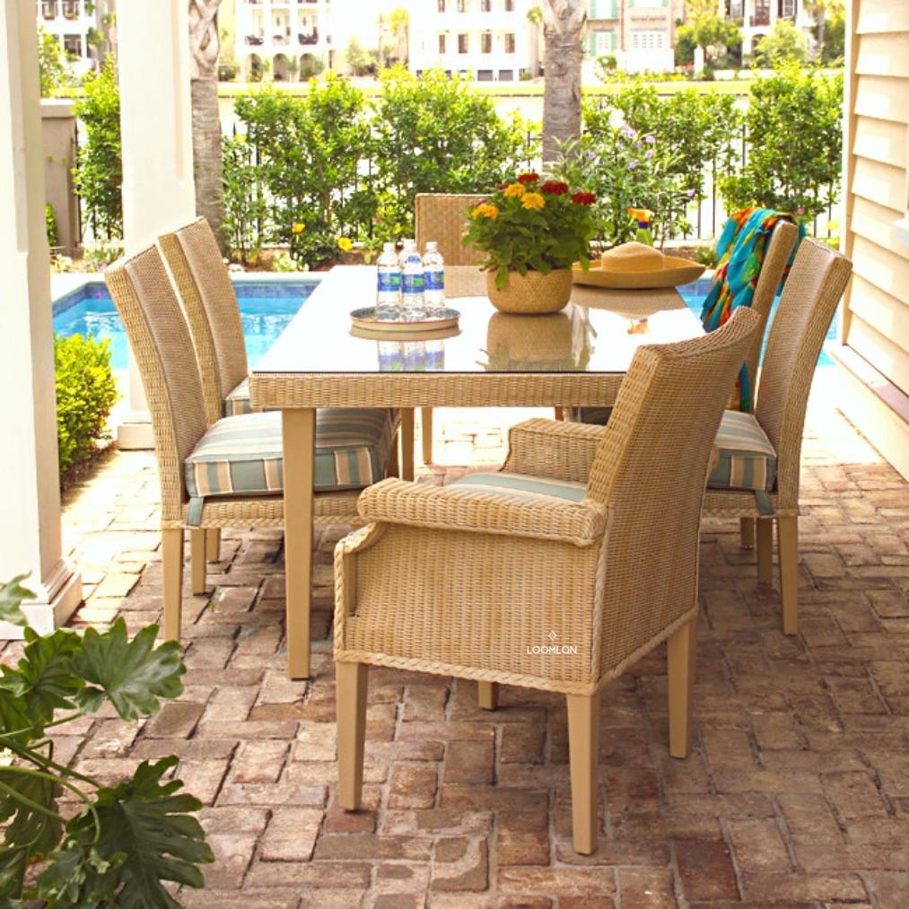Hamptons Outdoor Wicker Dining Table Set for 6 Outdoor Dining Sets LOOMLAN By Lloyd Flanders