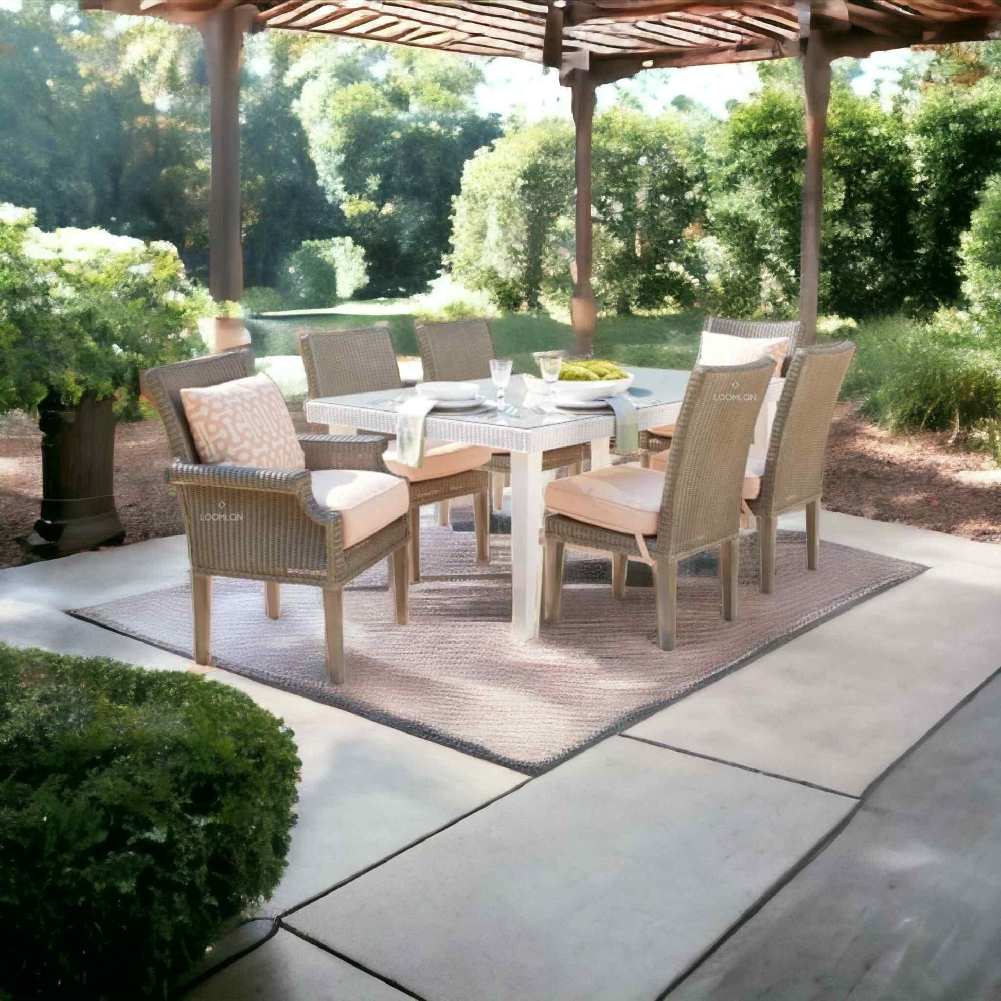 Hamptons Outdoor Wicker Dining Table Set for 6 Outdoor Dining Sets LOOMLAN By Lloyd Flanders