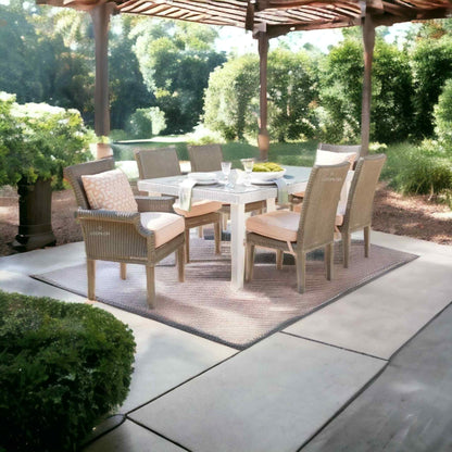 Hamptons Outdoor Wicker Dining Table Set for 6 Outdoor Dining Sets LOOMLAN By Lloyd Flanders