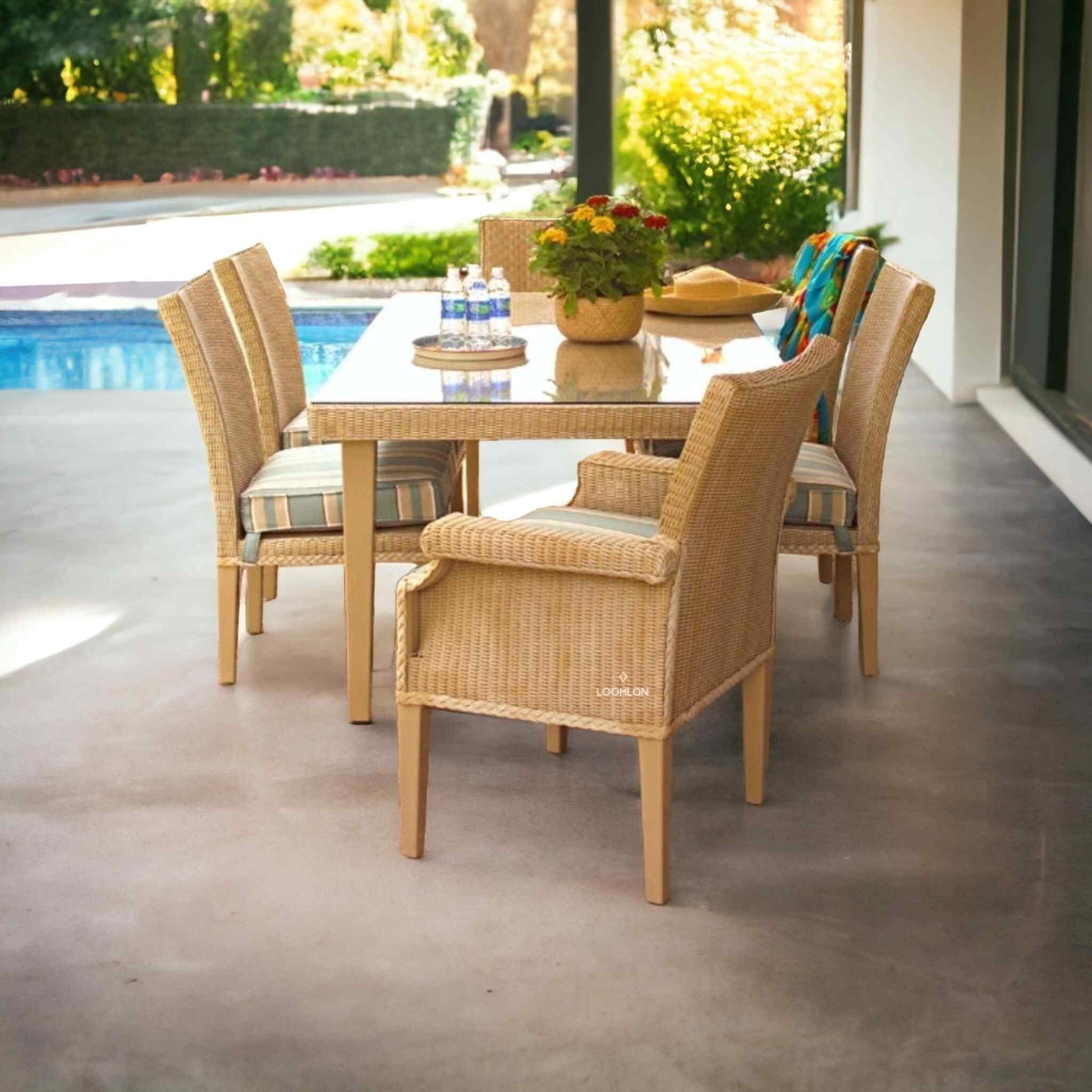Hamptons Outdoor Wicker Dining Table Set for 6 Outdoor Dining Sets LOOMLAN By Lloyd Flanders